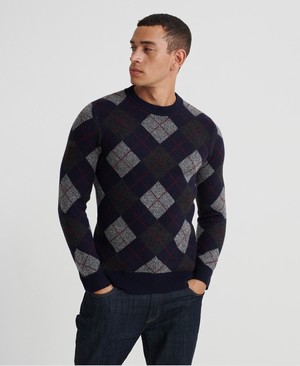 Superdry Academy Argyle Crew Neck Férfi Ugró Sötétkék | JAIXW0913